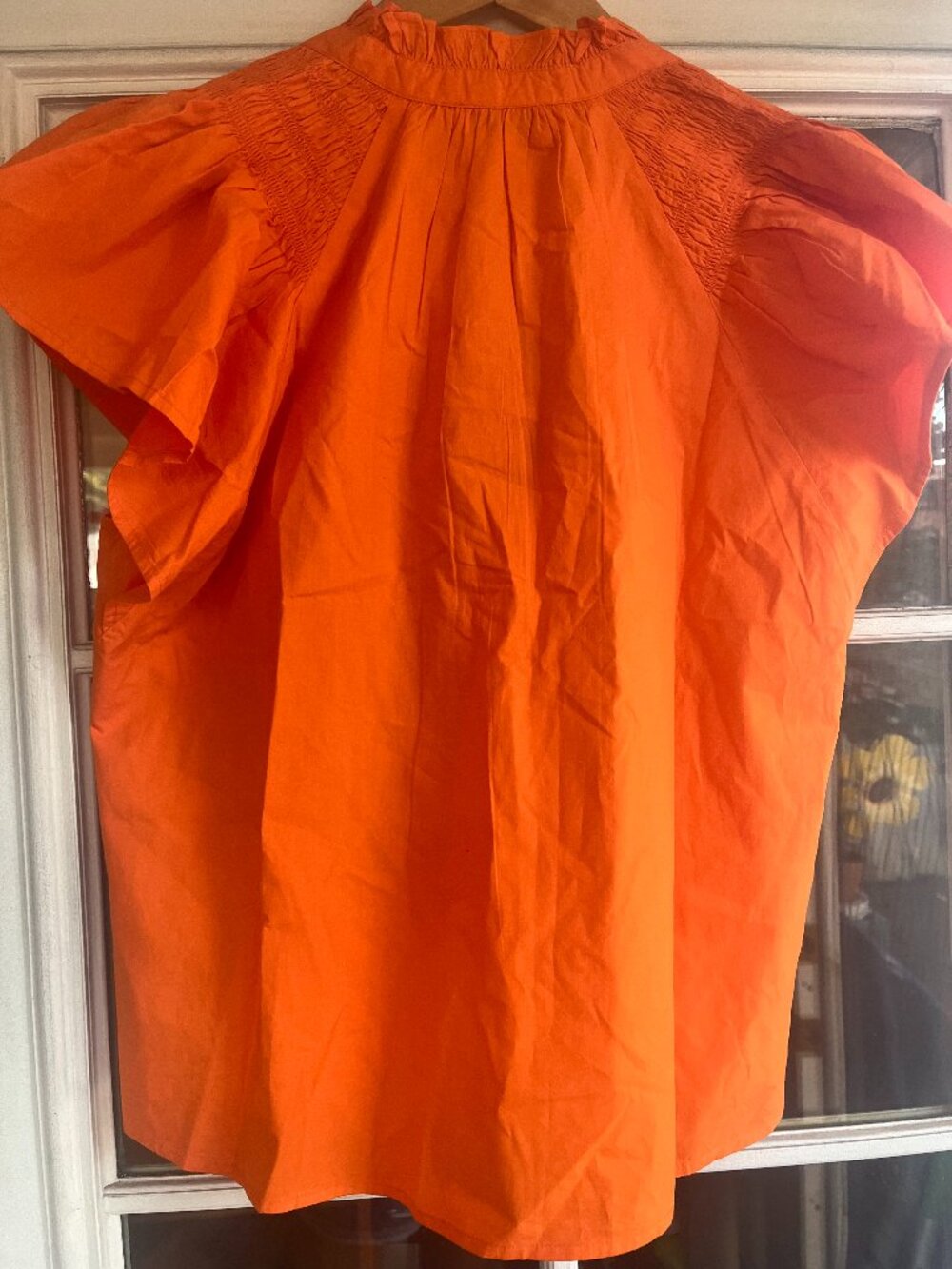NWT Cartolina Poppy Orange Flutter Sleeve Ruffle Neckline V-neck Size L Top - Picture 4 of 8